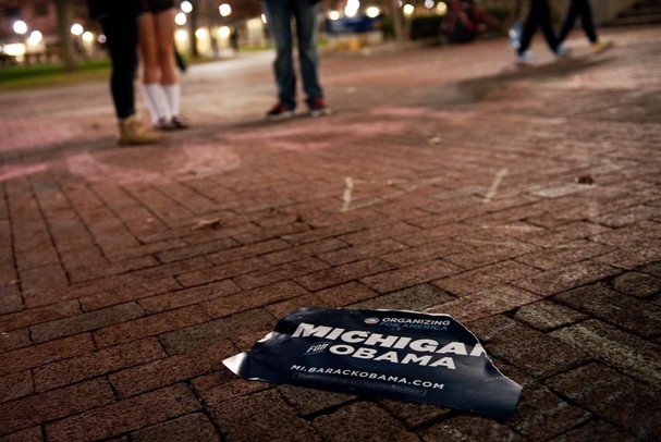 A campaign sign on the ground of the Michigan campus on Tuesday. Daniel Brenner I AnnArbor.com